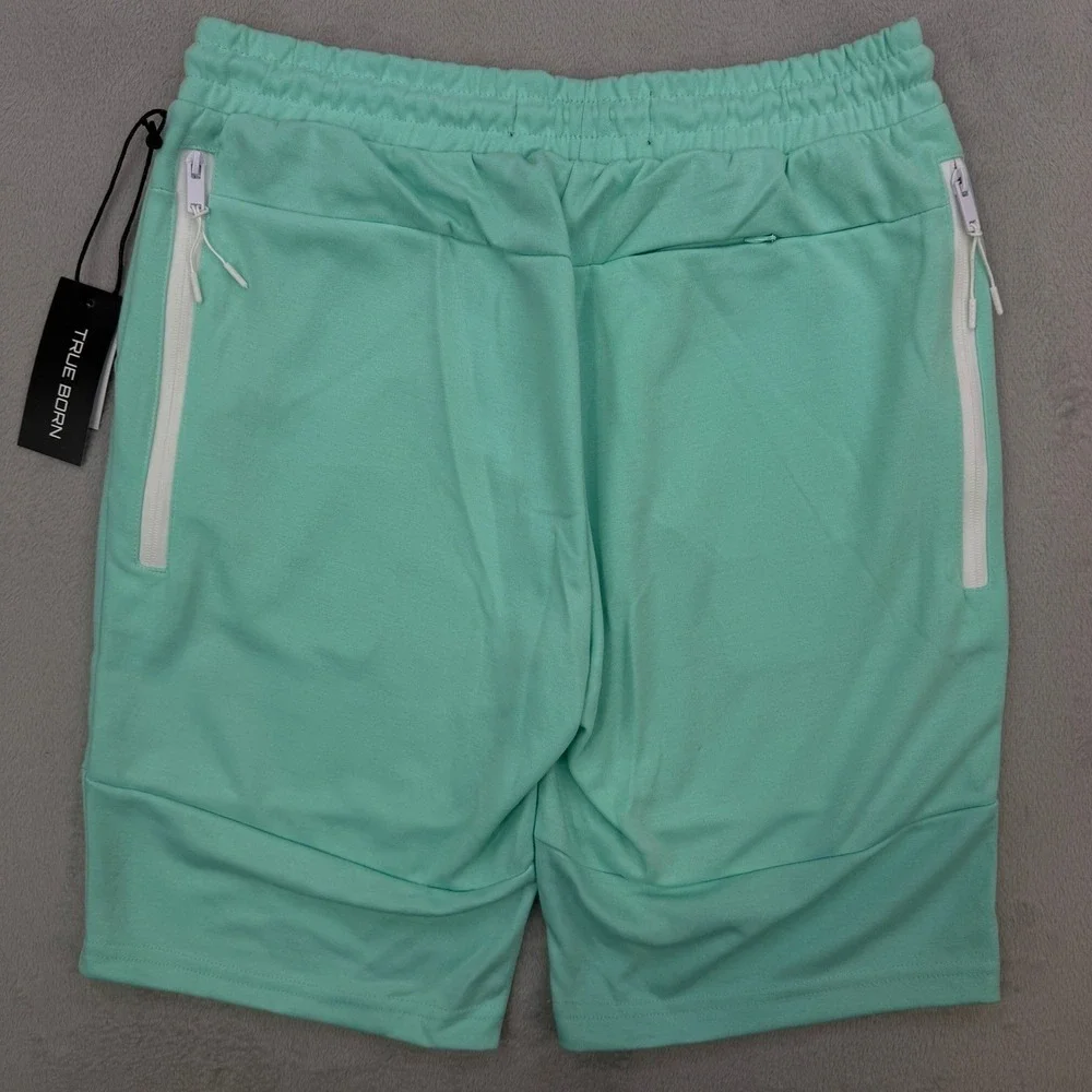 True‎ Born Knit Shorts Mens 2XL Mint Green Zipper Pockets Drawstring Streetwear